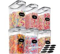 Panzy Home 4L Cereal Storage Containers - Airtight Flip-Top Lids, BPA-Free, Clear Plastic with Labels for Easy Organization- Kitchen Pantry Organiser - Ideal for Cereal, Cornflakes, and Dry Foods (6)