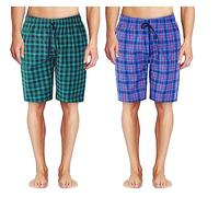 Panzy Men's 2 pack 100% Cotton Woven Lounge Shorts Pyjama Bottoms (M, Set 4) (MN1026)
