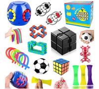 Paochocky 18 Pcs Fidget Toys Set, Sensory Toys for Autism ADHD, Stress Reliever with Toy Box Magic Burger Cube, Flippy Chain Stress Ball Anti-anxiety