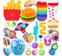 Paochocky Fidget Toy Set, 26PCS With Box Fidget Pack, Sensory Anxiety Relief Stress Toys for Autism, Fidget Toy in Rainbow, Fries Burger Relaxing Entertainment Birthday Gift for Kids Adults