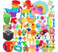 Paochocky Fidget Toy Set, 80PCS Fidget Toys Pack, Relief Stress Green Bug Toy, Sensory Anxiety Decompression Toys for Autism, Hedgehog Unicorn Dinosaur Relaxing for Adults Kids Birthday Party Gift