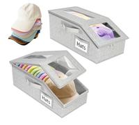 Paodduk Baseball Cap Organizer - Stackable Hat Organizer for Closet Storage, Box with Clear Window for Desk Organization Home Office Apartment Dorm Closet Cabinet Dresser