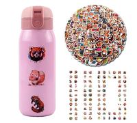 Paodduk Cute Red Panda Stickers | 110 Pieces | Red | PVC | Cartoon Style | Rectangular Stickers for Plastic, Metal, Cloth, Wall Surfaces