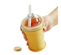 Paodduk Ice Sphere Mold - 325ml Silicone Leakproof Reusable with Straw and Lid - Silicone Ice Ball Mold - for Milk Beer Soda Cocktail Beverage, Home Gym Office Travel Hiking Outdoor