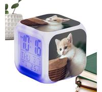 Paodduk Kids Cube Alarm Clock Cat Digital Alarm Clock Cat Alarm Clocks Bedside Mains Powered Electronic Colorful Alarm Clock Children Sleep Trainer Wake Up Bedside Clock