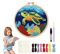 Paodduk Needle Punch Kits for Adults | Turtle Pattern Stitching Punch Embroidery Kit,Tool Set with Needle Instruction Fabric Hoop Yarn, Crafting Supplies for Beginners Adults Kids