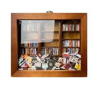 Paodduk Shake Away Your Anxietys Bookshelf Wooden Tiny Library Miniature Stress Relief Bookshelf Miniature Wooden Bookshelf for Book Lovers(with 200 Books)