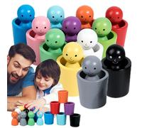 Paodduk Wooden Peg Dolls In Cups, Colour Sorting Cups And People, 12 Pieces Color Recognition Playset For Toddler To Cultivate Cognitive Abilities