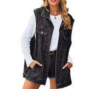 PAODIKUAI Women's Oversized Denim Vest Mid Long Jean Vest Sleeveless Jackets Distressed Vest Cotton, A2-black, XS