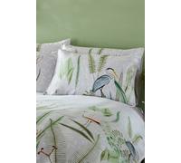 Paoletti Aaliyah Pillowcase Set (Multi - 50 x 75cm) | Majestic birds among aquatic foliage in green and grey, printed on 200 thread count cotton with tonal reverse and piping