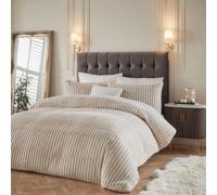 Paoletti Alpine Duvet Cover Set - Soft Faux Fur Striped Minimalist Bedding Set (Champagne - King)