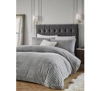 Riva Paoletti Duvet Cover Set Alpine – Soft Faux Fur Striped Minimalist – Grey King