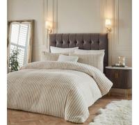 Paoletti Alpine Reversible Faux Fur Striped Duvet Cover Set - Champagne - King - Champagne - 100% Polyester