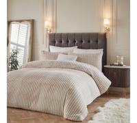 Paoletti Alpine Duvet Cover Set - Soft Faux Fur Striped Minimalist Bedding Set (Champagne - Super King)
