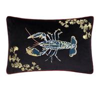 Paoletti Atlantica Embroidered Velvet Feather Rich Cushion - Black - 40x60cm