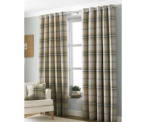 Paoletti Aviemore Tartan Faux Wool Eyelet Curtain Pair - Ochre - 168x183cm