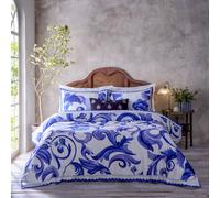 Paoletti Azzurro Printed Cotton Duvet Set - Blue - Double
