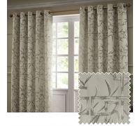 Paoletti Bamboo Eyelet Curtain Pair - Lined Room Darkening Geometric Jacquard Luxury Curtains (Champagne - 117x137cm)