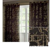 Paoletti Bamboo Fully Lined Jacquard Eyelet Curtain Pair In Black Black 229cm width x 229cm drop