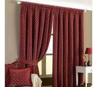 Paoletti Belmont Geometric Jacquard Pencil Pleat Curtains In Red Red