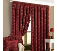 Paoletti Belmont Geometric Jacquard Pencil Pleat Curtains in Red | Size: 229 cm width x 229 cm drop Paoletti Red 229 cm width x 229 cm drop
