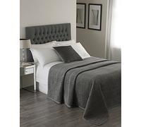 Paoletti Brooklands Bedspread - Luxury Quilted Linen Border Velvet Coverlet Bedding (Graphite - 240x250cm)
