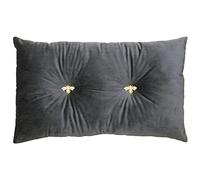 Riva Paoletti Cushion - Bumble Bee Embroidered Buttoned Velvet - Jewelled Bee Buttons Charcoal 30x50cm