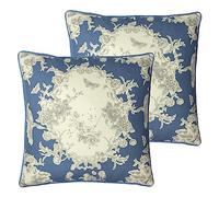 Paoletti Burford Floral Polyester Filled Cushion - Twin Pack,Slate Blue,50 x 50cm