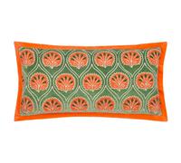 Paoletti Casa Embroidered Cushion Cover - Peridot/Orange - 30cm x 60cm - Peridot/Orange - 100% Cotton