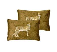 Paoletti Cheetah Forest Feather Filled Cushions (Twin Pack), Polyester, Gold