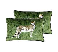 Paoletti Cheetah Forest Feather Filled Cushions (Twin Pack), Polyester, Green