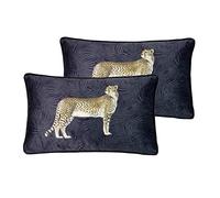 Paoletti Cheetah Forest Feather Filled Cushions (Twin Pack), Polyester, Navy