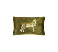 Paoletti Cheetah Forest Printed Velvet Piped Cushion In Green Green 30cm x 50cm