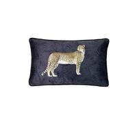 Paoletti Cheetah Forest Printed Velvet Piped Cushion in Navy | Size: 30cm x 50cm