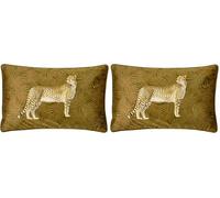 Paoletti Cheetah Forest Velvet Cushion Cover - Realistic Animal Botanical Soft Durable Decorative Cushion (Gold - 50 x 30cm) (Pack of 2)