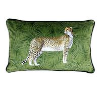 Paoletti Cheetah Forest Green Velvet Cushion - Size: 50 x 30cm - Wilko