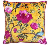 Riva Paoletti Chinoiserie Cushion Cover - Gold Yellow - Chinoiserie Flower Bird Print - Piped Edges - Machine Washable - 100% Polyester - 50 X 50cm (20" X 20" Inches) - Designed in the UK