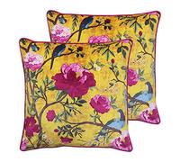 Paoletti Chinoiserie Twin Pack Feather Filled Cushions, Gold, 50 x 50cm