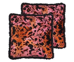 Paoletti Colette Fringed Animal Printed Satin Feather Filled Cushion - Twin Pack