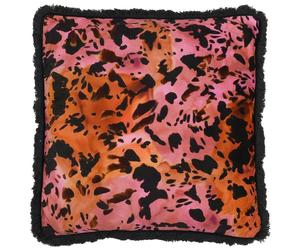 Paoletti Colette Fringed Satin Animal Print Cushion Cover - Multicoloured - 45cm x 45cm - Multicoloured - 100% Polyester