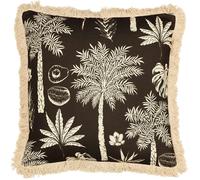 Paoletti Colonial Fringed Palm Tree Cushion Cover - Espresso - 45cm x 45cm - Espresso - 100% Polyester