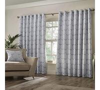 Paoletti Contemporary Horto Ringtop Eyelet Curtains, Blue, 168 x 183cm