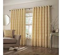 Paoletti Contemporary Horto Ringtop Eyelet Curtains, Ochre, 168 x 137cm