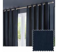 Paoletti Corinthian Velvet Eyelet Curtain Pair - Navy - 117x183cm