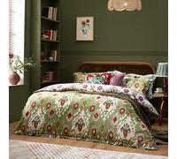 Paoletti Dawson Duvet Cover Set - Reversible Earth Toned Textured Slub Cotton Rich Ikat Luxury Bedding (Cedar Green - Double - 200x200cm)
