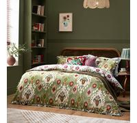 Paoletti Dawson Duvet Cover Set - Reversible Earth Toned Textured Slub Cotton Rich Ikat Luxury Bedding (Cedar Green - Double - 200x200cm)