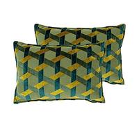 Paoletti Delano Twin Pack Polyester Filled Cushions, Teal/Gold, 40 x 60cm