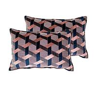 Paoletti Delano Twin Pack Feather Filled Cushions, Blush/Navy, 40 x 60cm