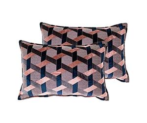 Paoletti Delano Twin Pack Feather Filled Cushions, Blush/Navy, 40 x 60cm