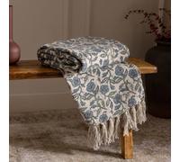 Paoletti Delphine Floral Cotton Throw, 130 x 170cm, Delph Blue